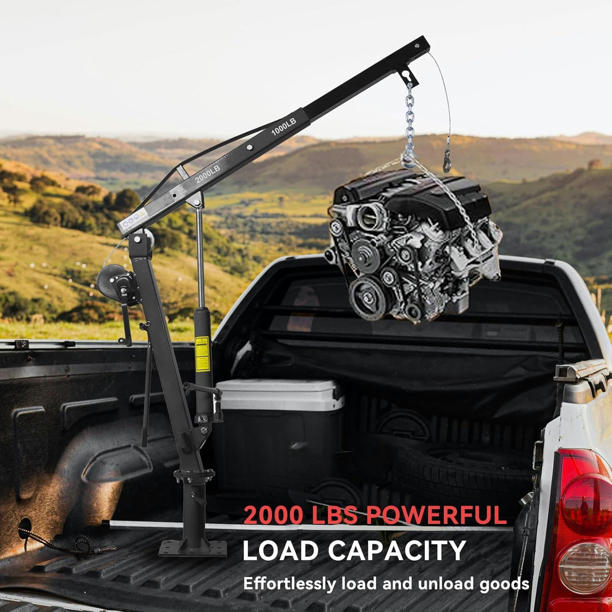 Hydraulic Pickup Truck Crane with Hand Winch, 2000 lb Capacity, 360° Rotation, Black U393391