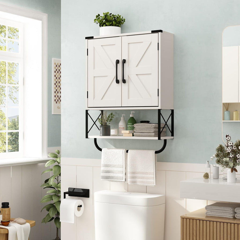 Medicine Cabinet with 2 Barn Door & Towel Bar Rack C234