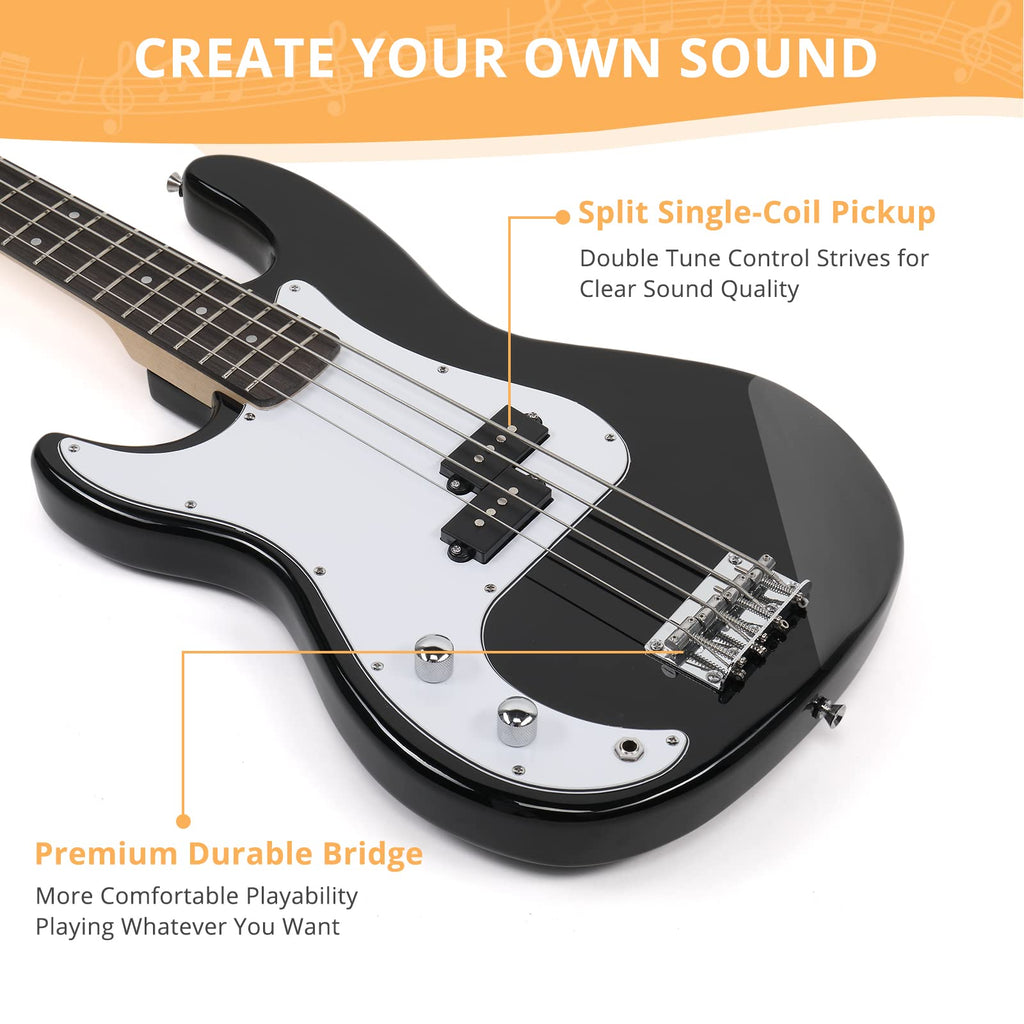 Left Hand 4 String Electric Bass Guitar Kit with Bag Black Y792