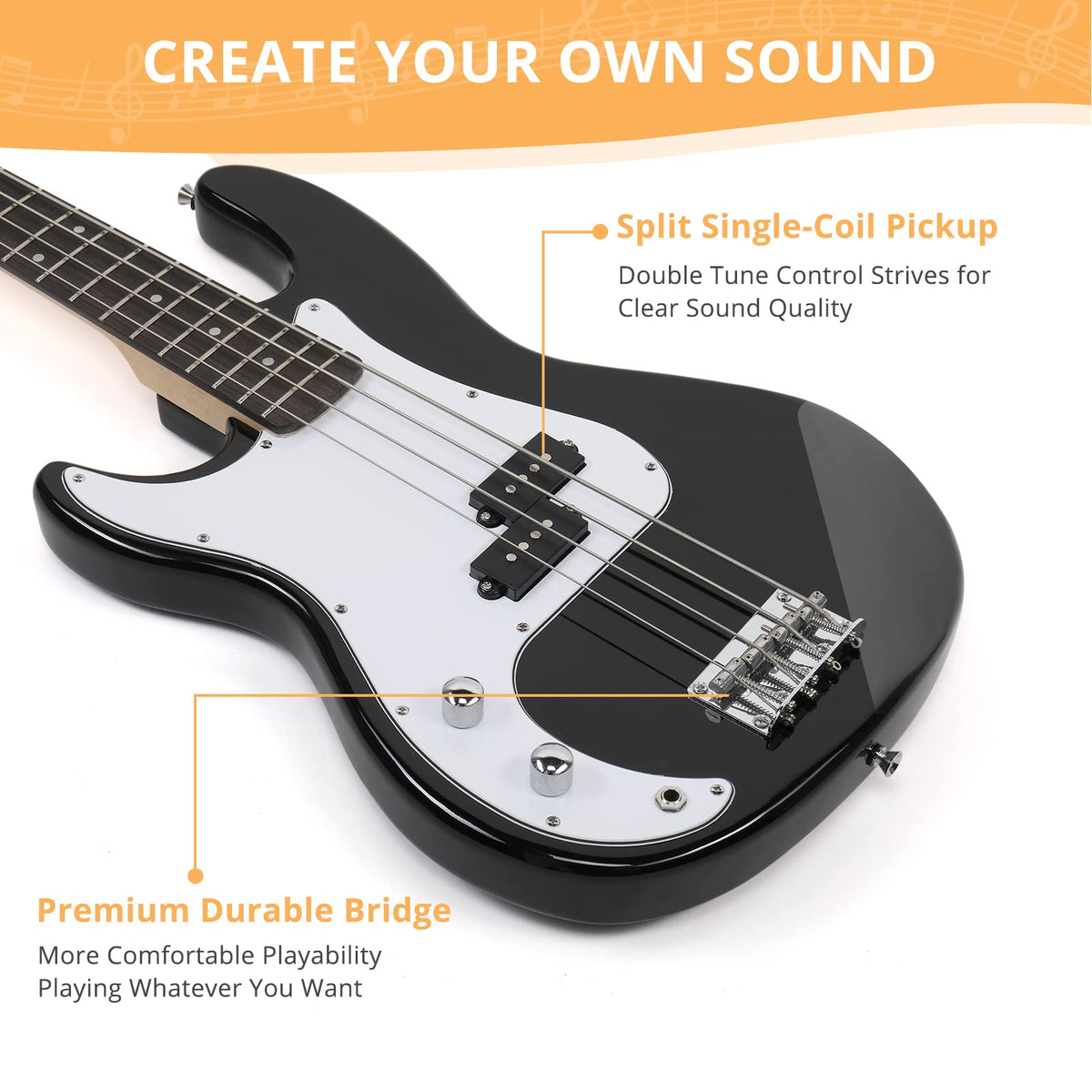 Left Hand 4 String Electric Bass Guitar Kit with Bag Black Y792