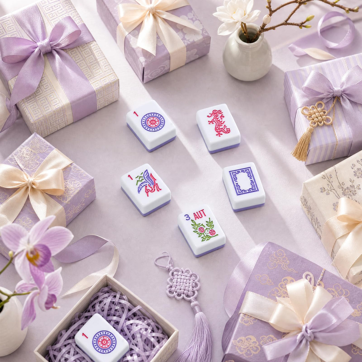 Purple 166 Tile Mahjong Set with Racks and Bag G95005