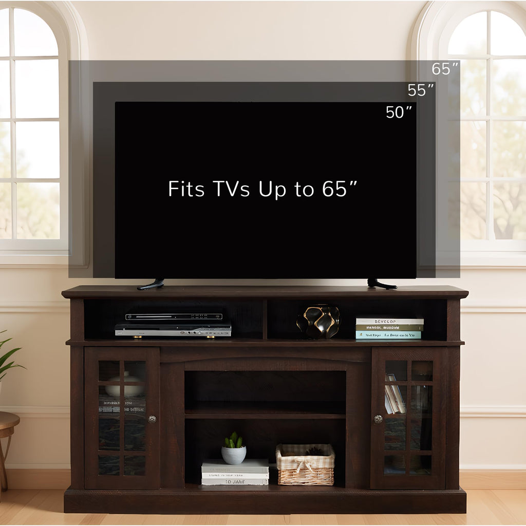 Espresso TV Stand with Glass Door and Open Shelves M3892