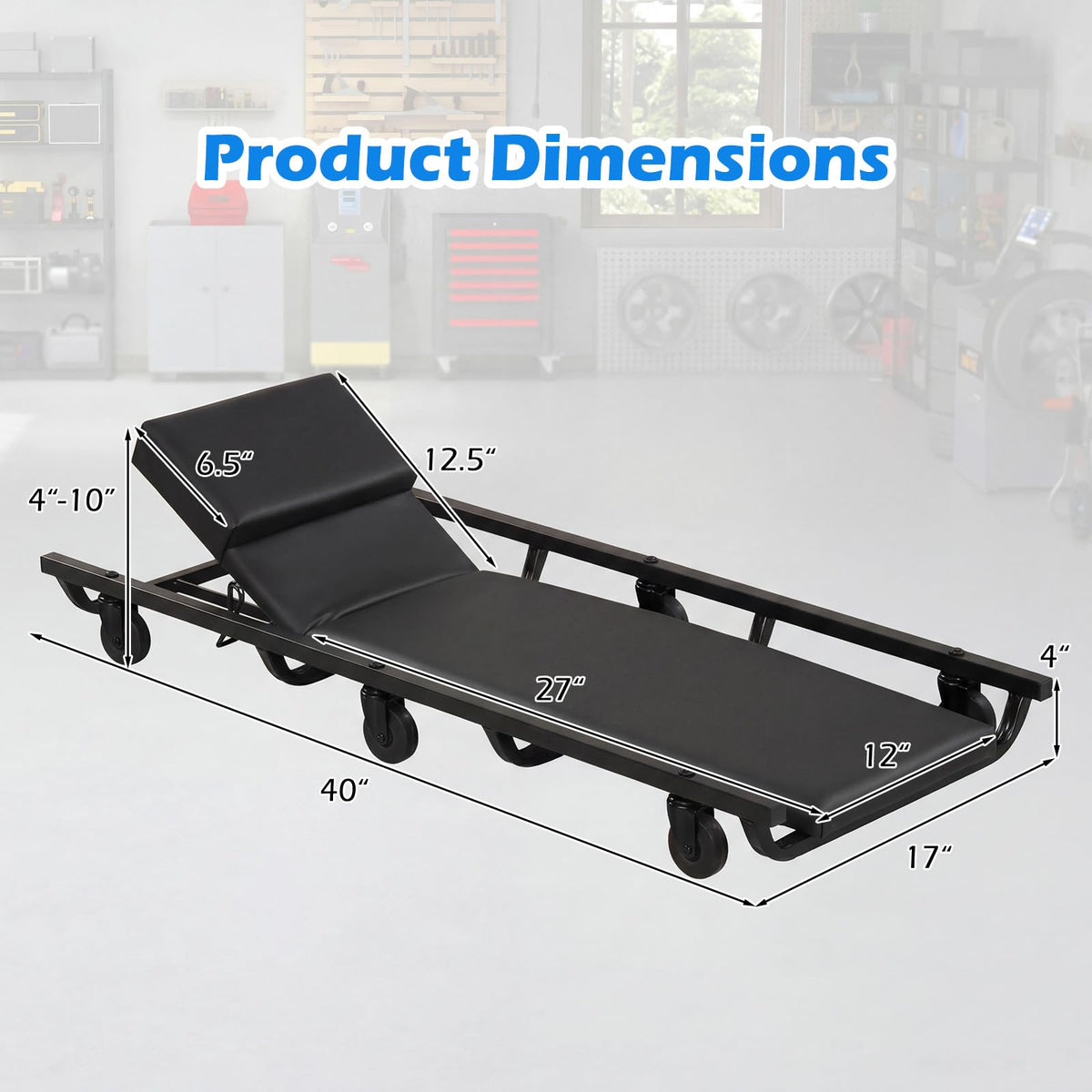 40 Inch Padded Rolling Creeper with 6 Swivel Casters Y63062