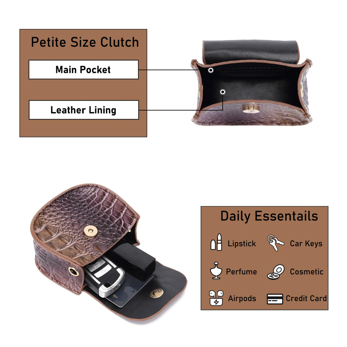 Mini Crocodile Embossed Leather Clutch U1108