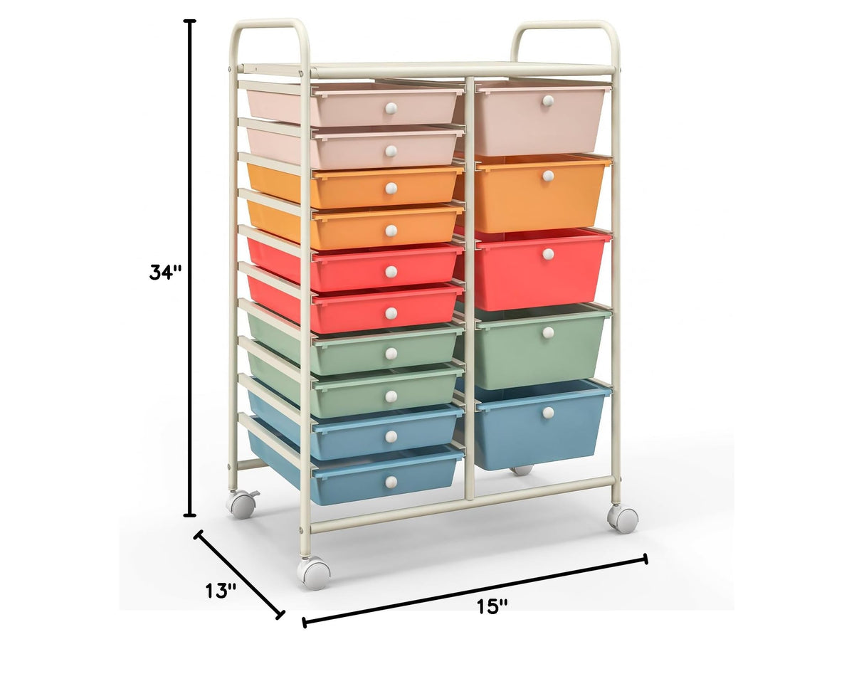 15 Drawer Multicolor Rolling Storage Cart I2499
