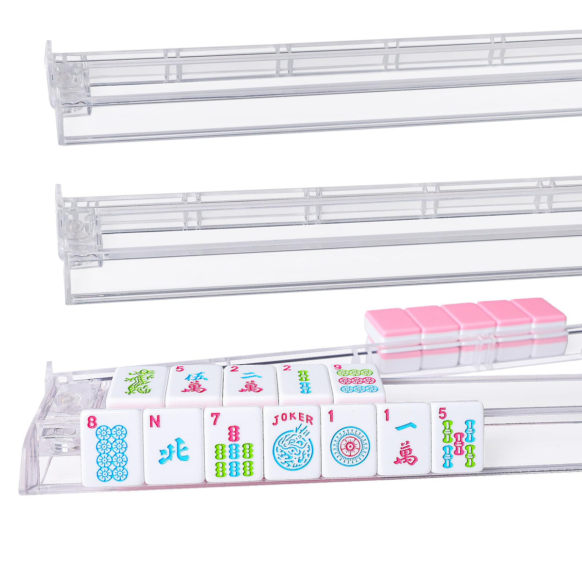 Clear Mahjong Racks with Pushers, 4 Piece Set J707222