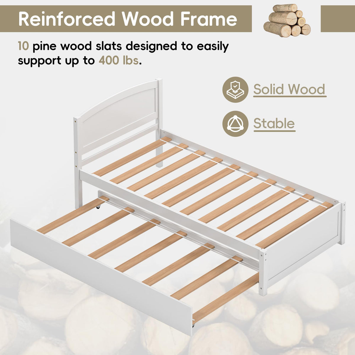 White Twin Trundle Bed with Headboard F70864