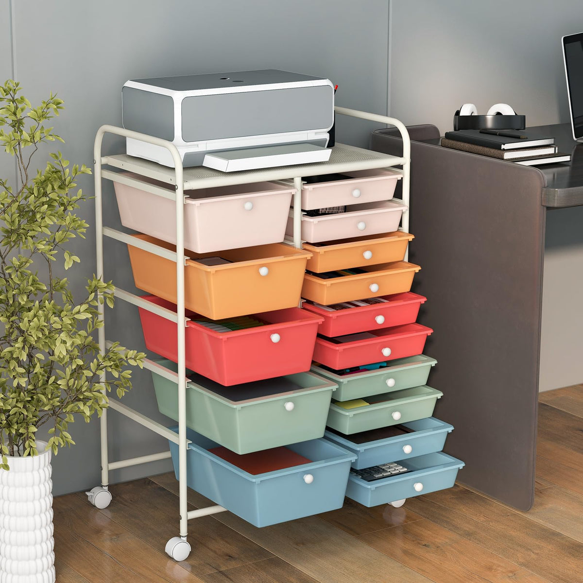 15 Drawer Multicolor Rolling Storage Cart I2499