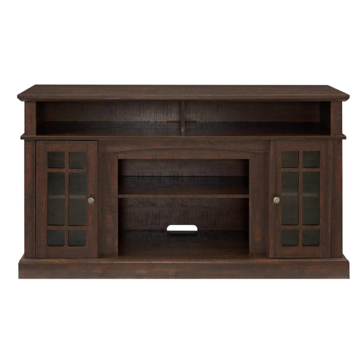 Espresso TV Stand with Glass Door and Open Shelves M3892