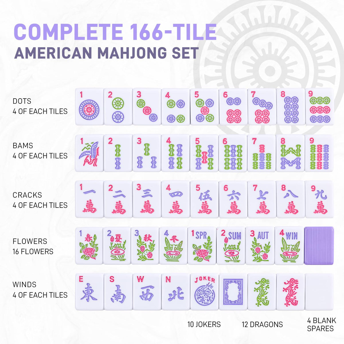Purple 166 Tile Mahjong Set with Racks and Bag G95005