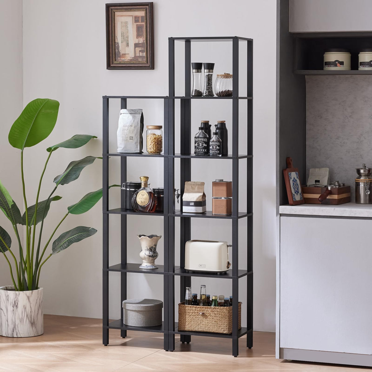 6 Tier Tall Skinny Black Bookshelf B16886