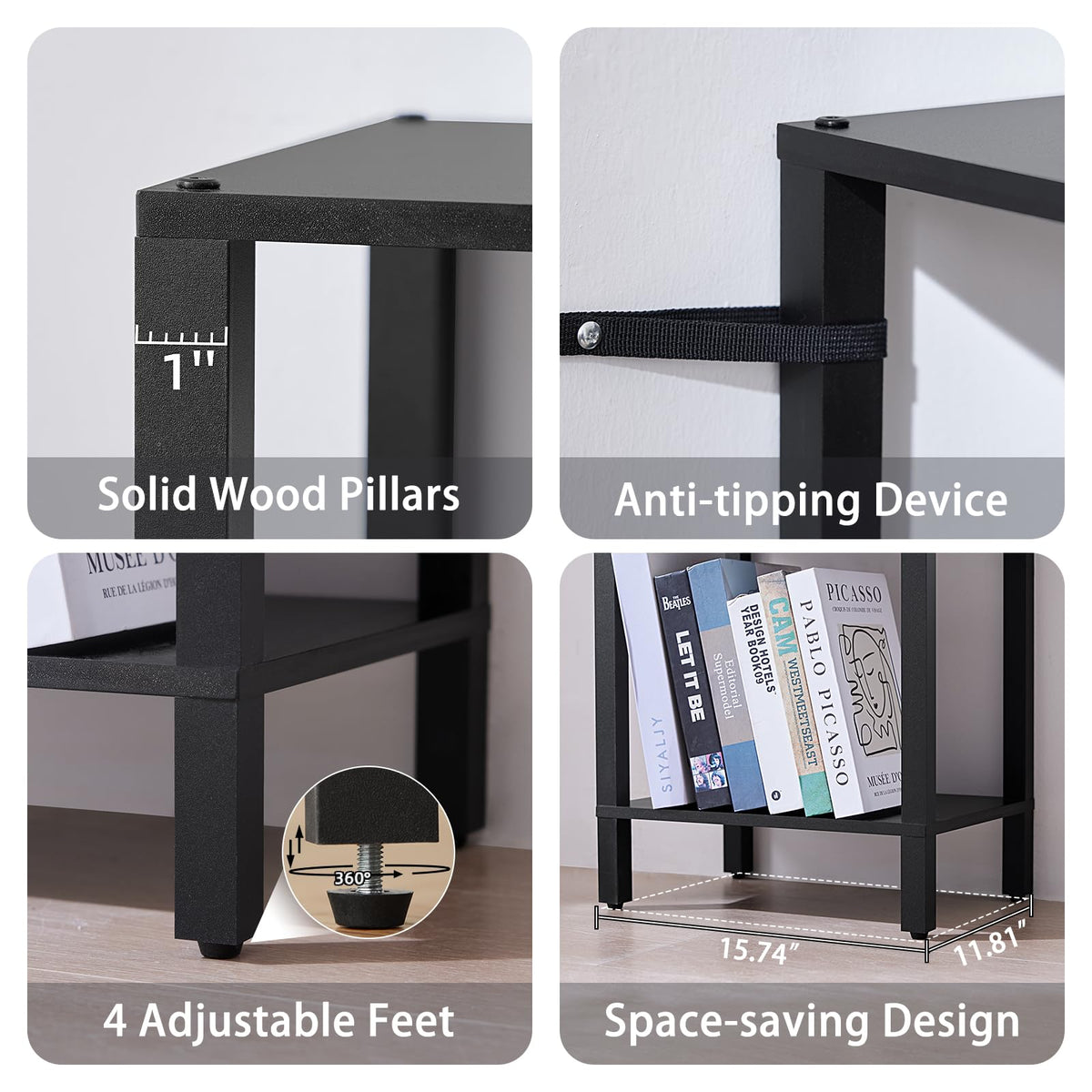 6 Tier Tall Skinny Black Bookshelf B16886