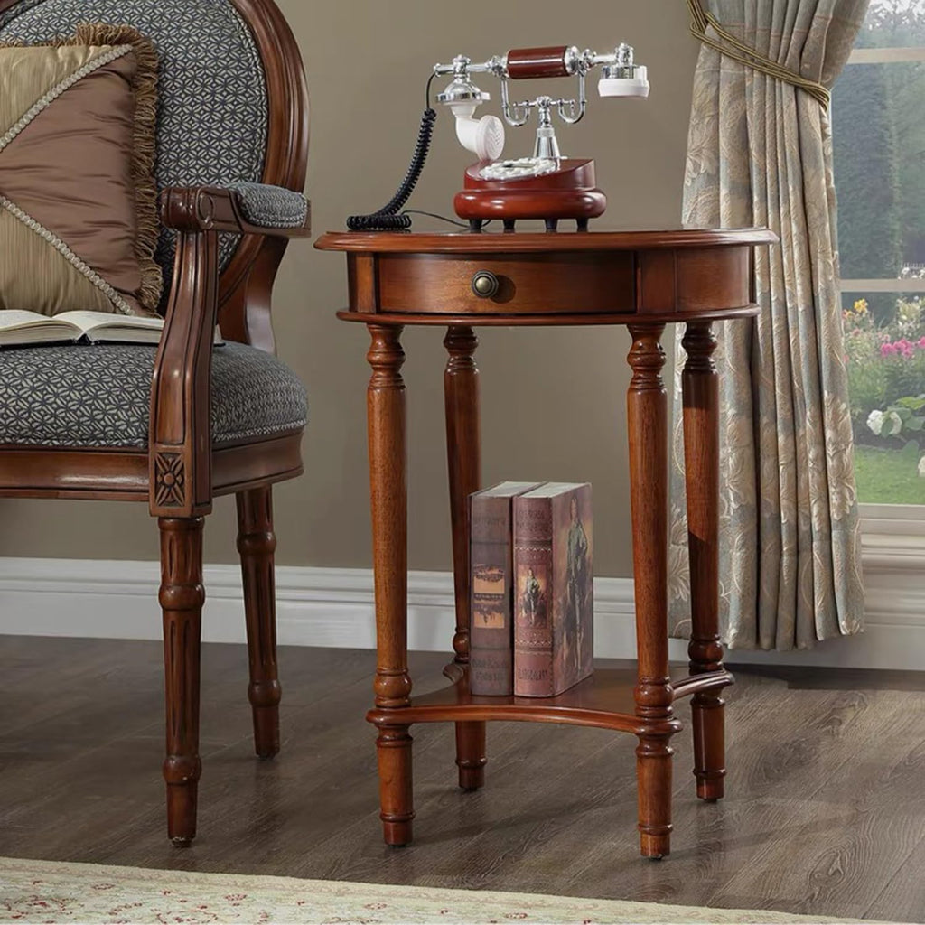 2-Tier Round Side Table with Drawer Z17991