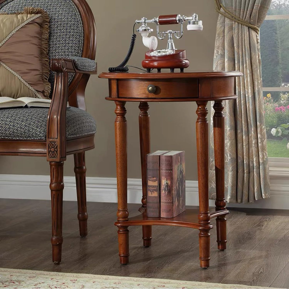 2-Tier Round Side Table with Drawer Z17991
