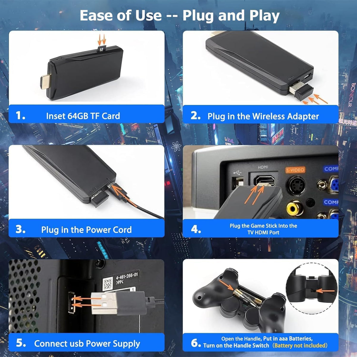 64G Wireless Game Stick 4K HDMI Game Console with 2.4G Wireless Controller W152