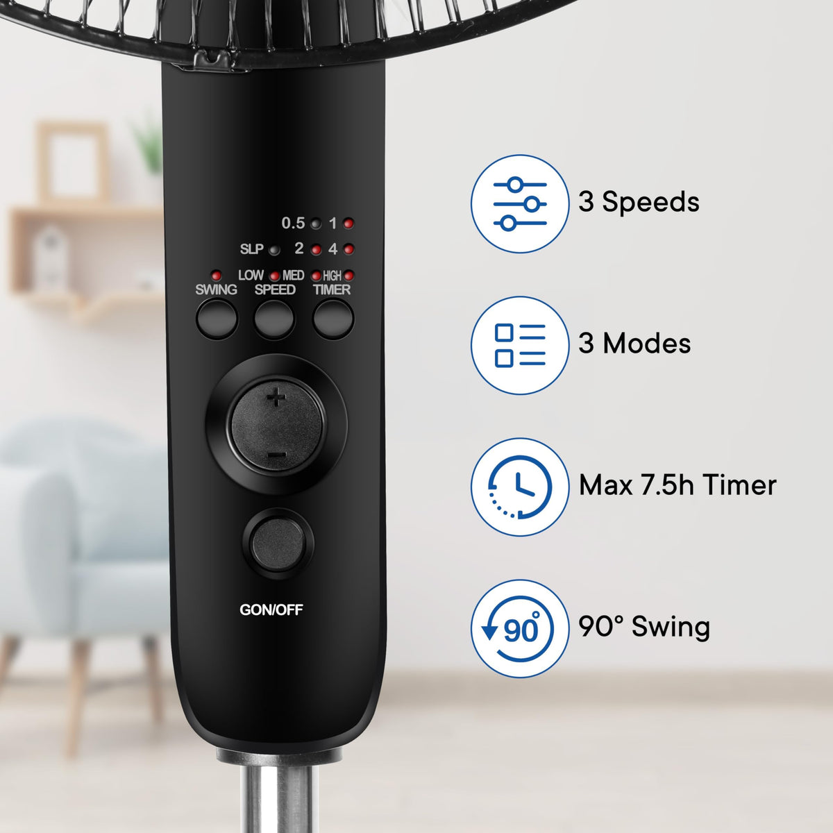16 inch Oscillating Pedestal Fan, 3-Speed, Black N574141