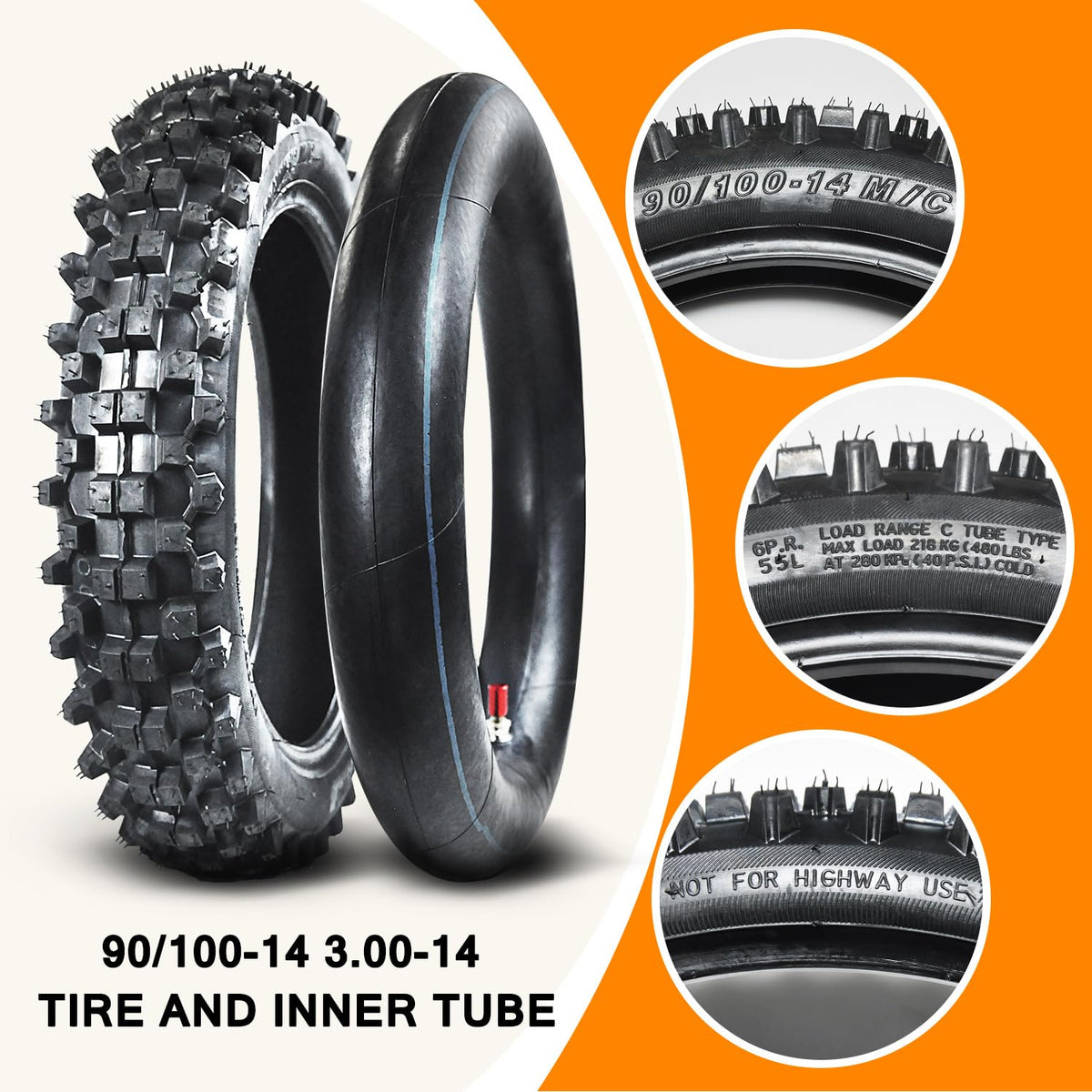 90/100-14 3.00-14 70/100-17 2.75-17 Tire and Inner Tube C491629