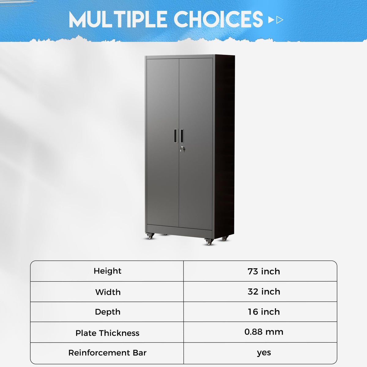 Black Metal Storage Cabinet with 4 Swivel Wheels A245