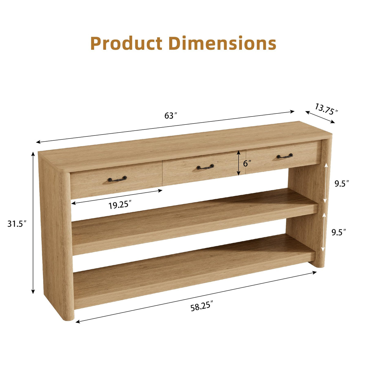 63" Oak Console Table with Storage R796