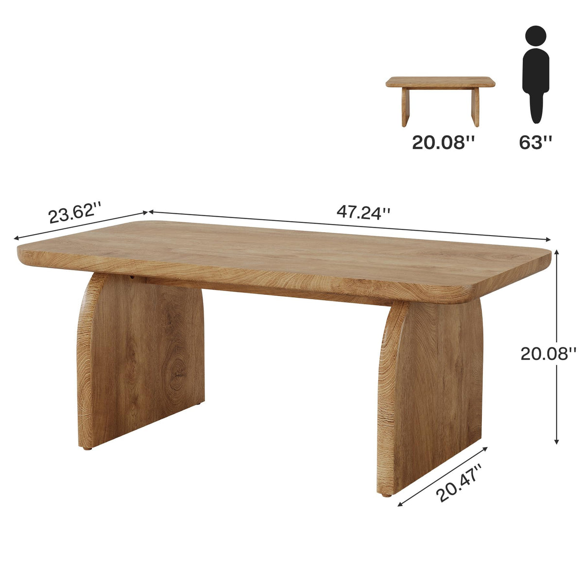 47-Inch Natural Brown Wood Coffee Table U633
