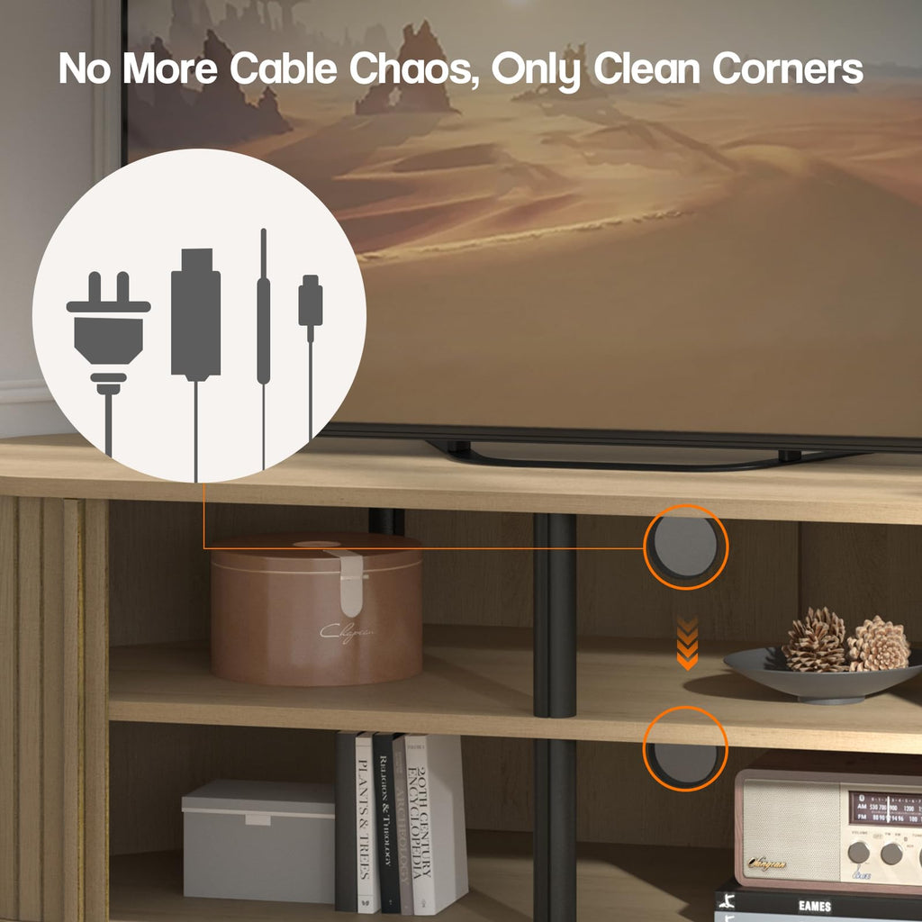 43 Inch Corner TV Stand with Sliding Tambour Door J72376