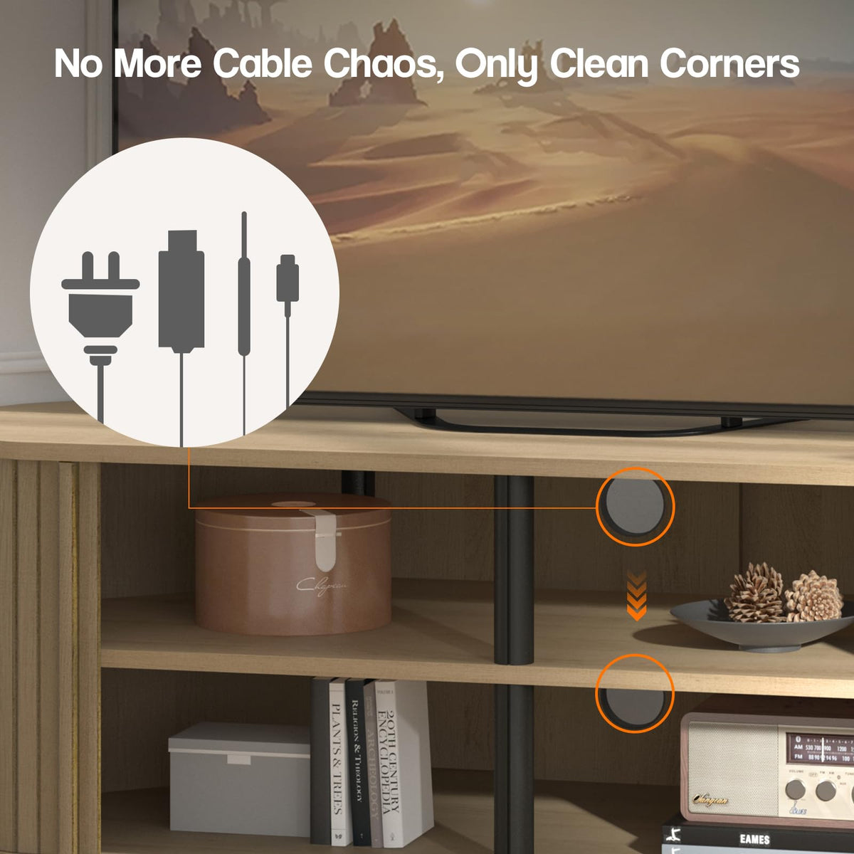 43 Inch Corner TV Stand with Sliding Tambour Door J72376