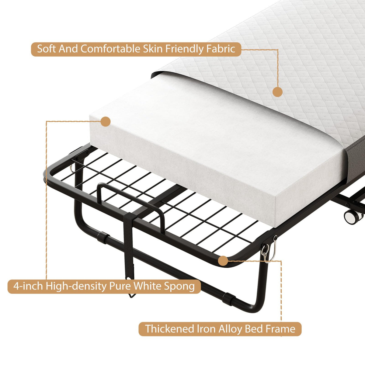 Folding Bed with Mattress, Memory Mattress Metal Frame Single Bed F894652