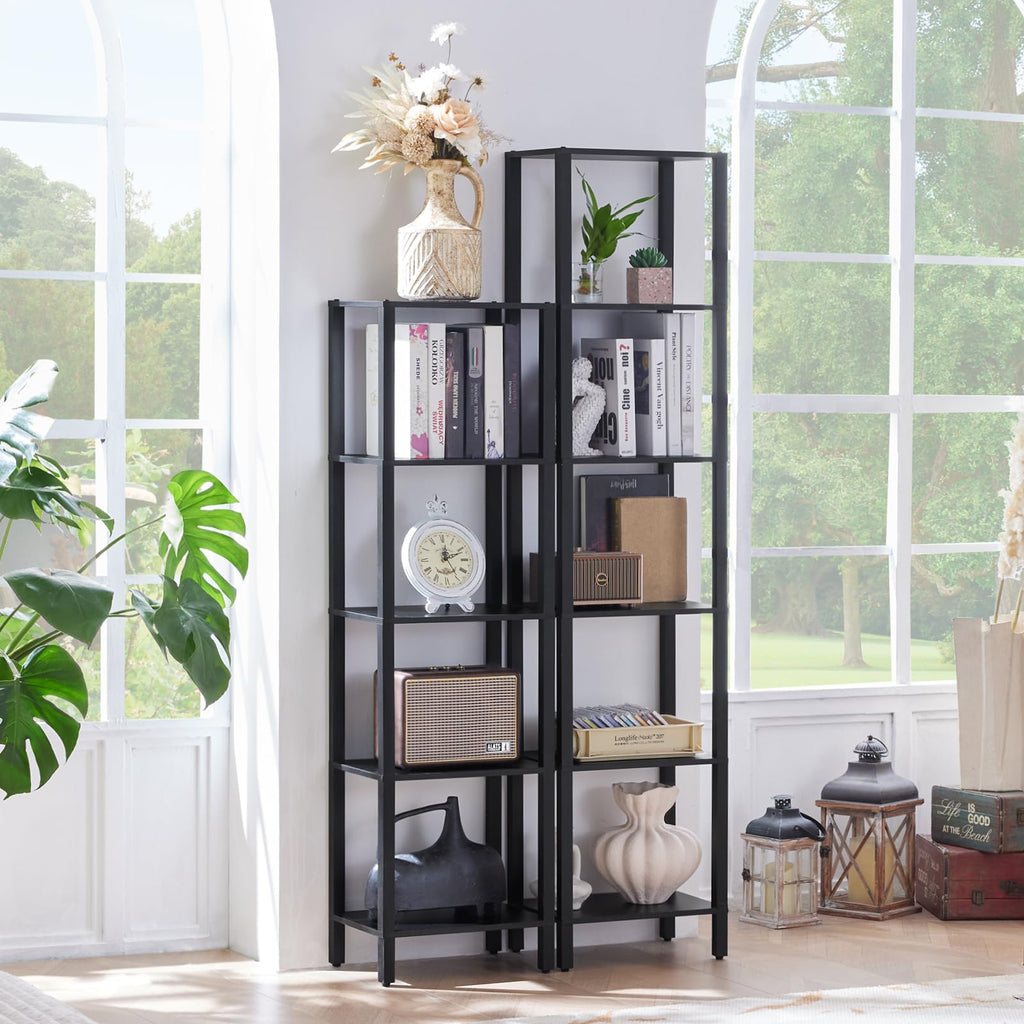 6 Tier Tall Skinny Black Bookshelf B16886