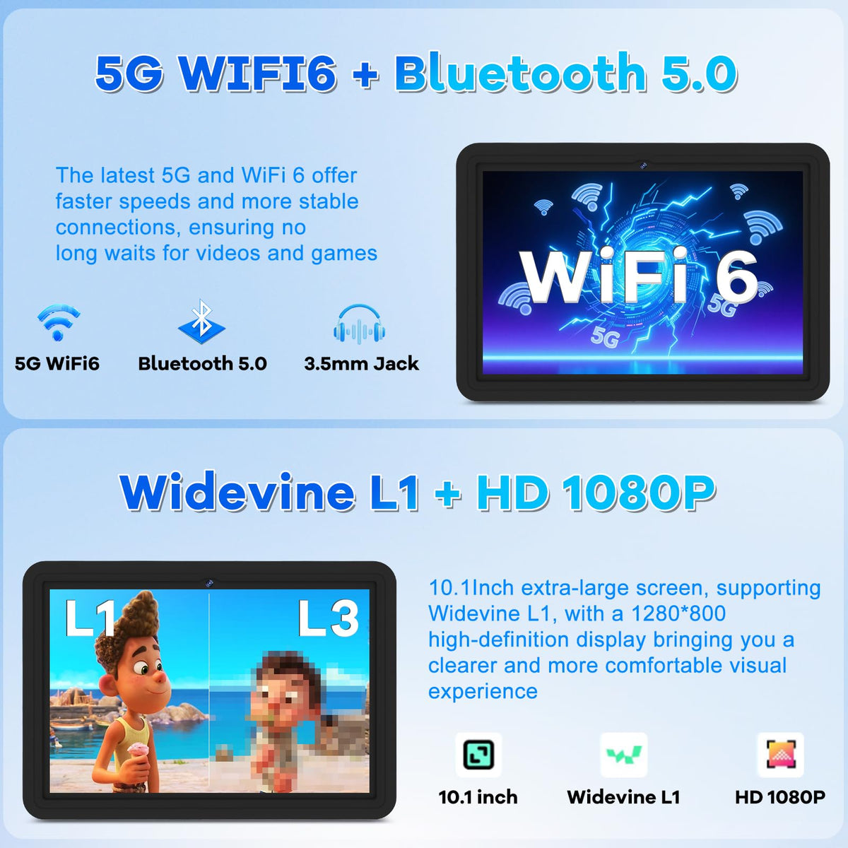 10.1 Inch Kids Tablet 64GB ROM Octa-Core Anti-Blue Light Screen Black M69754