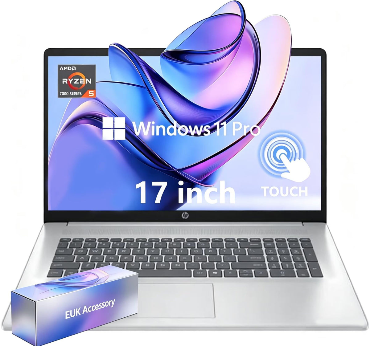 17.3" Touch Screen Laptop, 64GB RAM, 1TB SSD, AMD Ryzen 5, Windows 11 Pro, Silver Z686303