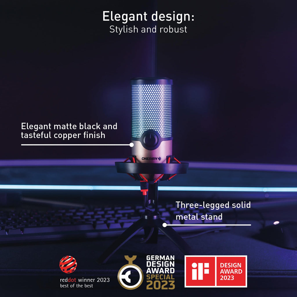 USB Microphone with RGB Lighting, 4 Polar Patterns, Black/Copper S83049