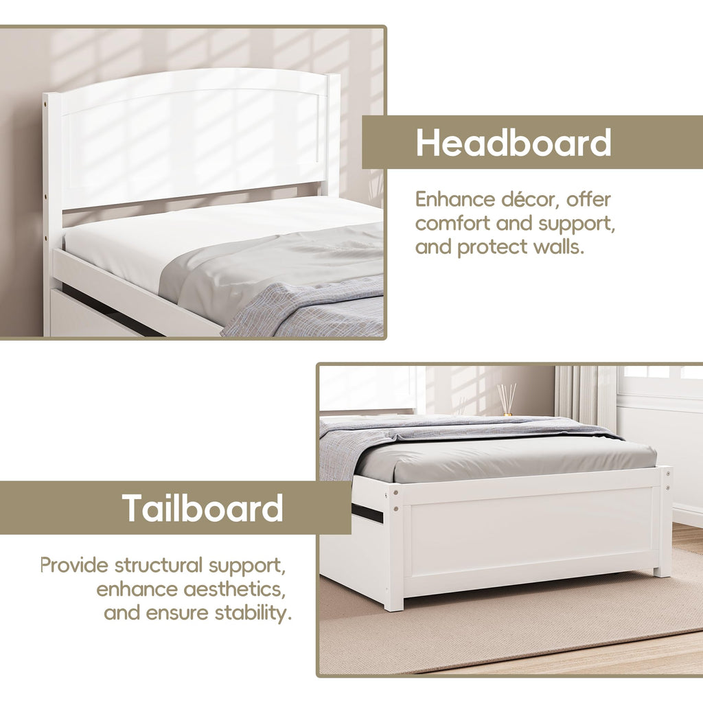White Twin Trundle Bed with Headboard F70864