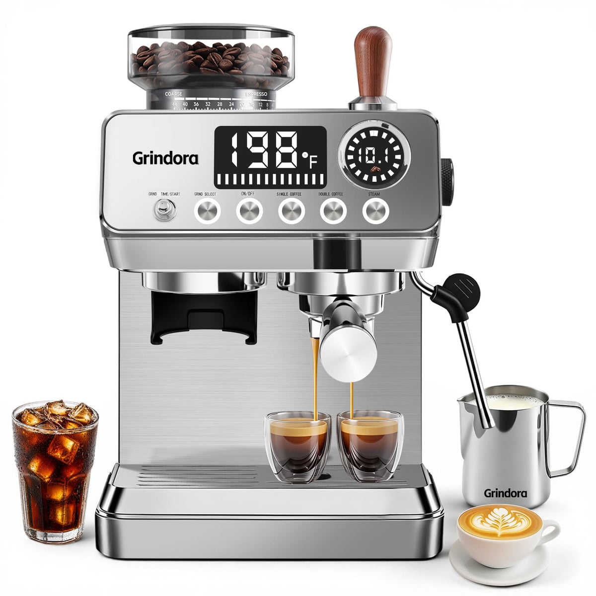 Espresso Machine with Grinder, 20 Bar, Milk Frother Y1442