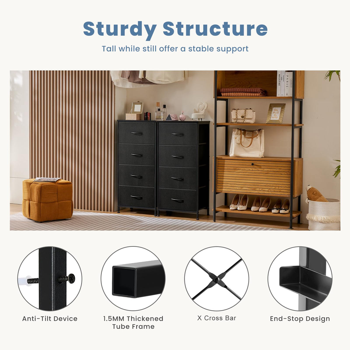 Nightstand with 4 Fabric Drawers L916090