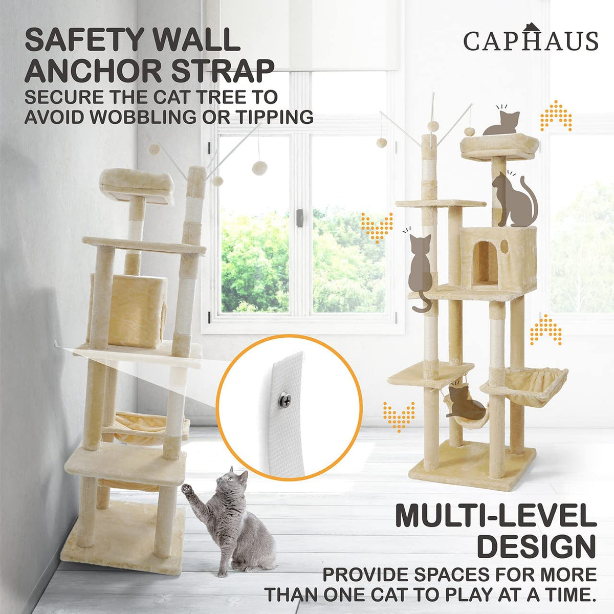 70-Inch Multi-Level Cat Tree with Hammock and Cat Cave K7537