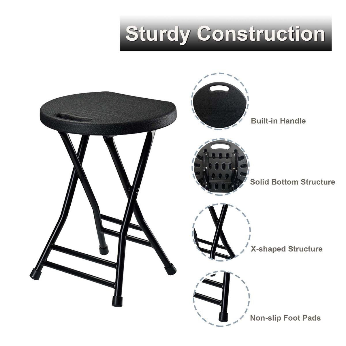 Folding Stool with Handle and Non-Slip Feet X634