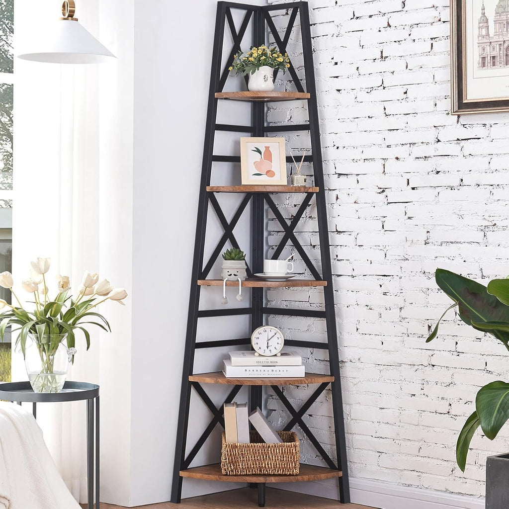 5 Tier 72 Inch Tall Corner Bookshelf N3897