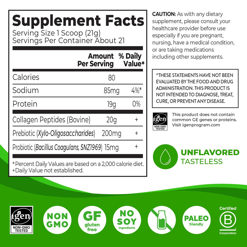 Collagen Peptides + Prebiotic & Probiotics Powder, 1lb Q489