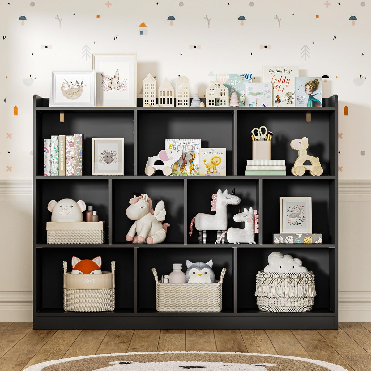 Black 3 Tier Wood Bookshelf V949797