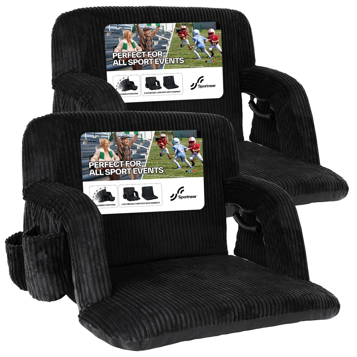 24'' Extra Wide Padded Corduroy Stadium Seats with Back Support, 2 Packs Z482601
