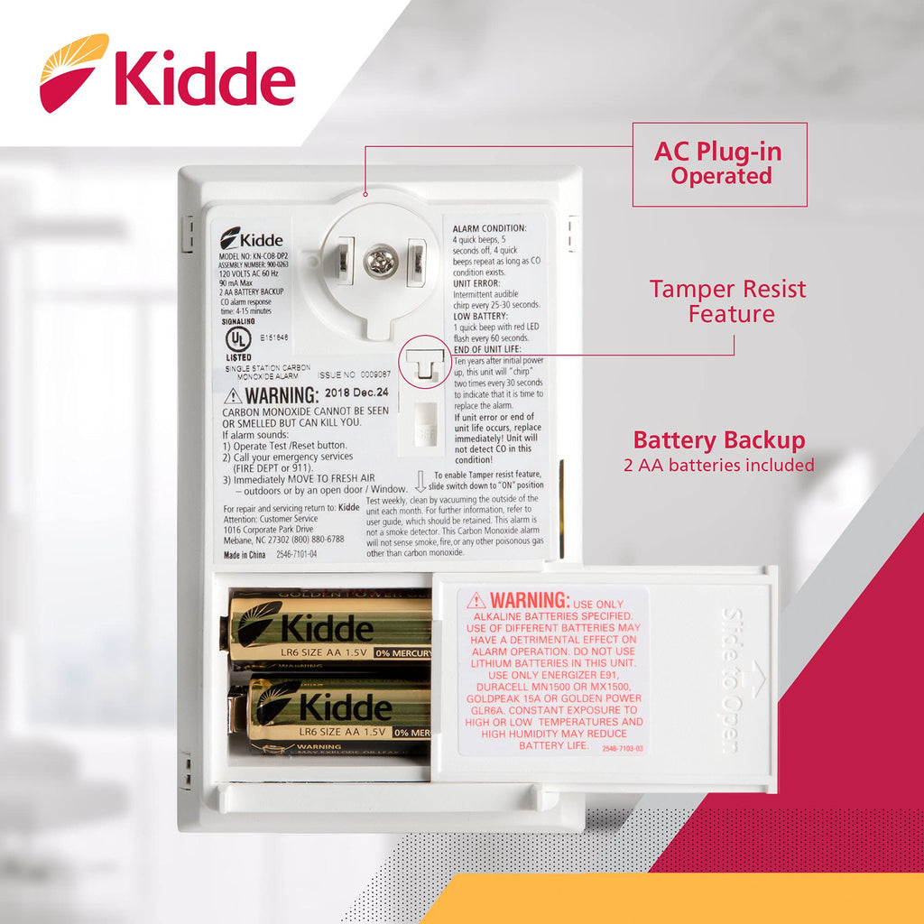 Carbon Monoxide Detector with AA Battery Backup B875