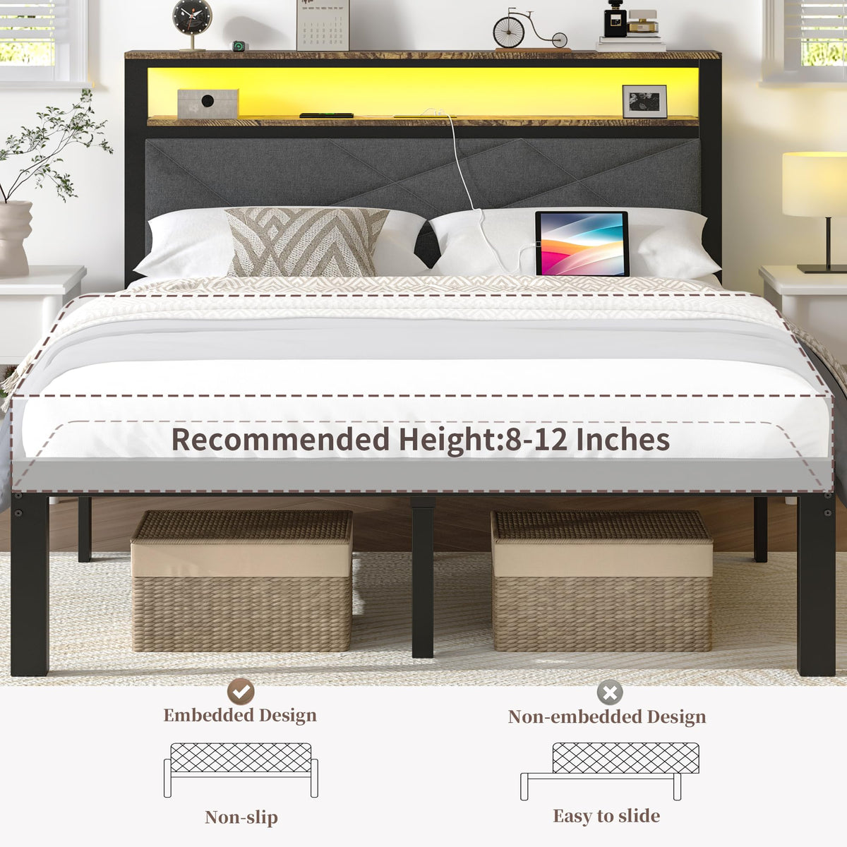 Queen Bed Frame with USB Charging Station O76204