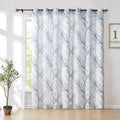 Linen Blue White Semi Sheer Curtains 84 Inch 1 Panel Z788
