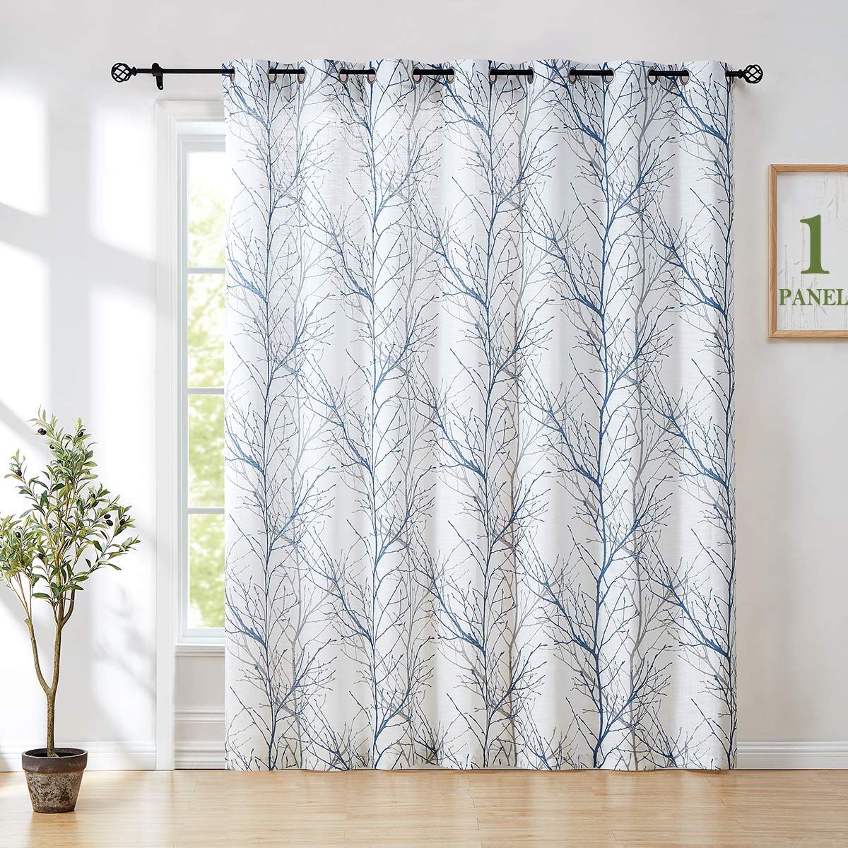 Linen Blue White Semi Sheer Curtains 84 Inch 1 Panel Z788