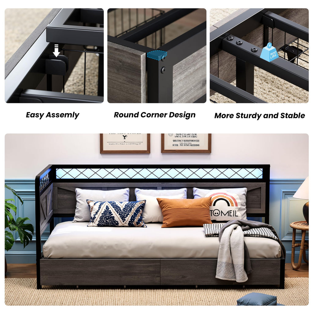 Twin Corner Bed Frame with Storage Drawers P7920