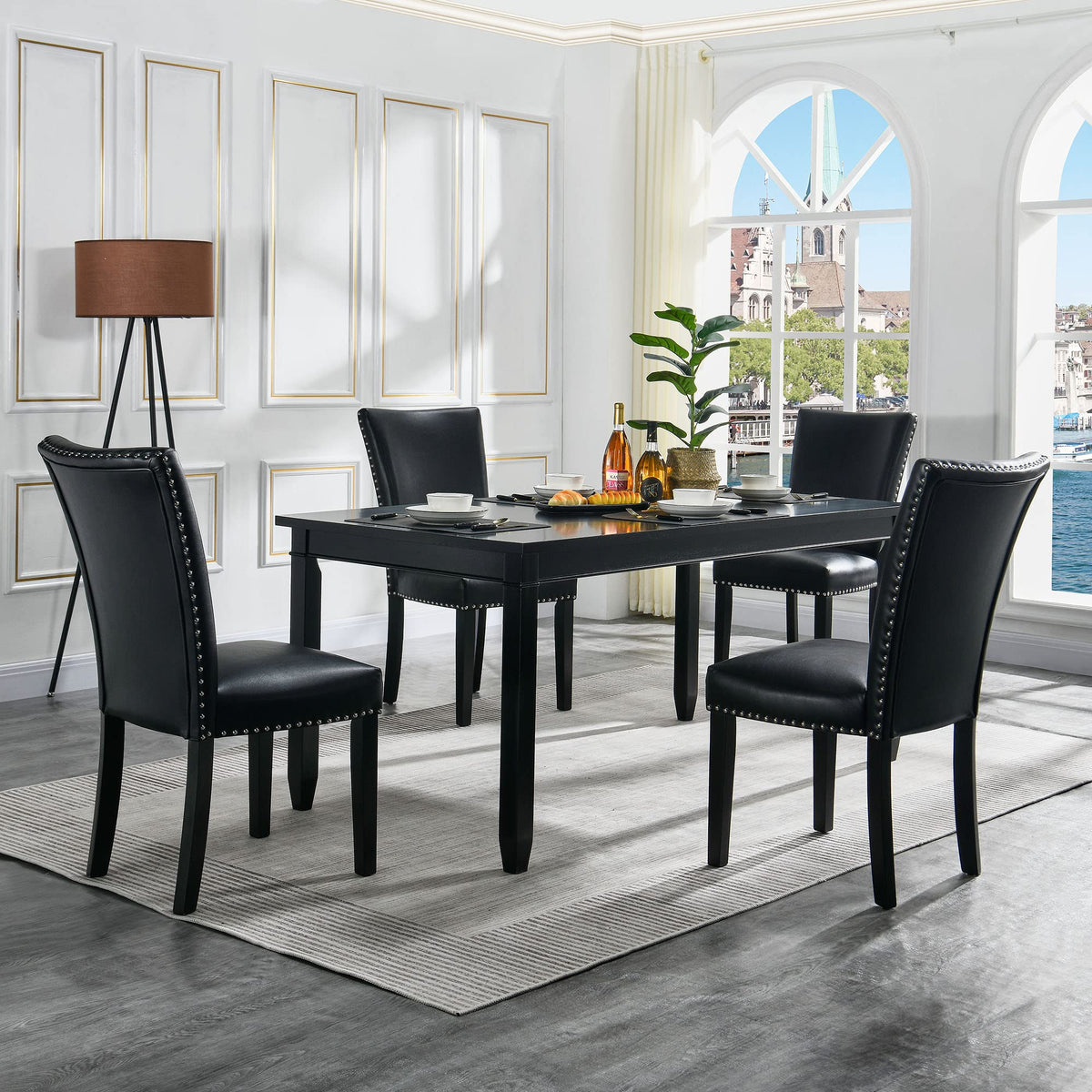 Black Leather Dining Chairs Set of 2 X687