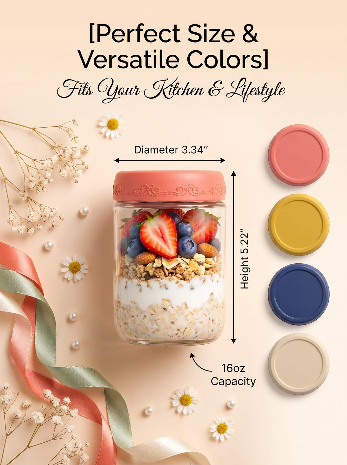 16oz 12-Pack Glass Overnight Oats Jars with Airtight Lids E288