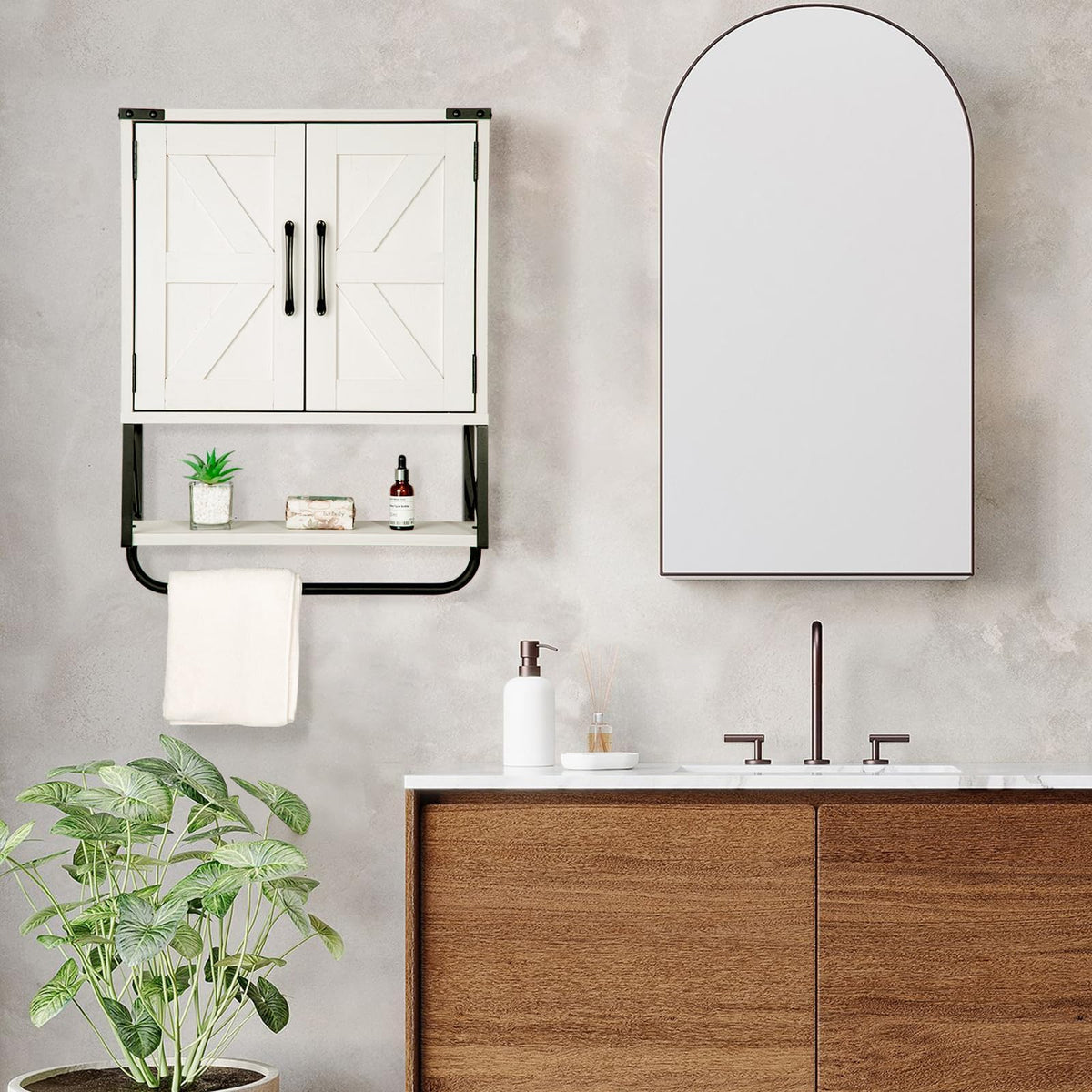 Medicine Cabinet with 2 Barn Door & Towel Bar Rack C234