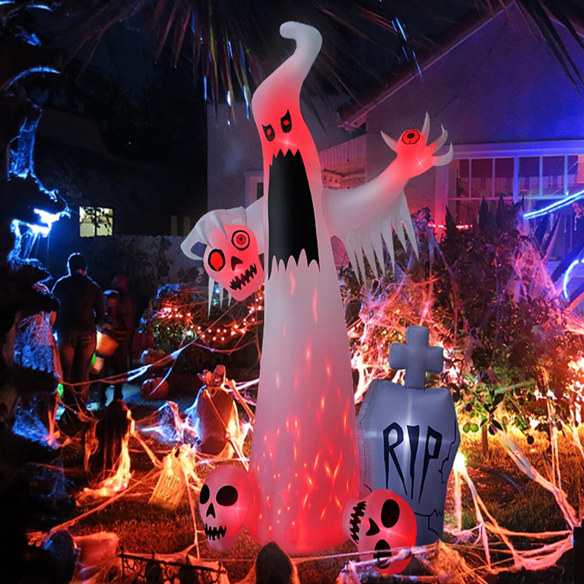 12 FT Halloween Inflatables Ghost with 3 Skulls T3289