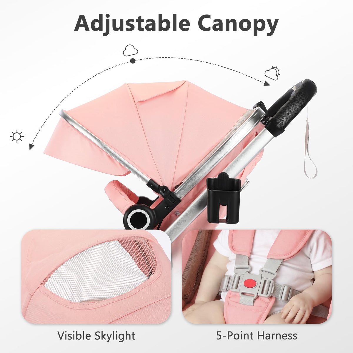 2 in 1 Convertible Baby Stroller, Diaper Bag, Pink O271980
